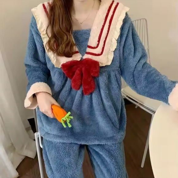 New Pajama Sets Women Sweet Japan Style Lounge Kawaii Sleepwear Flannel - Picture 4 of 8